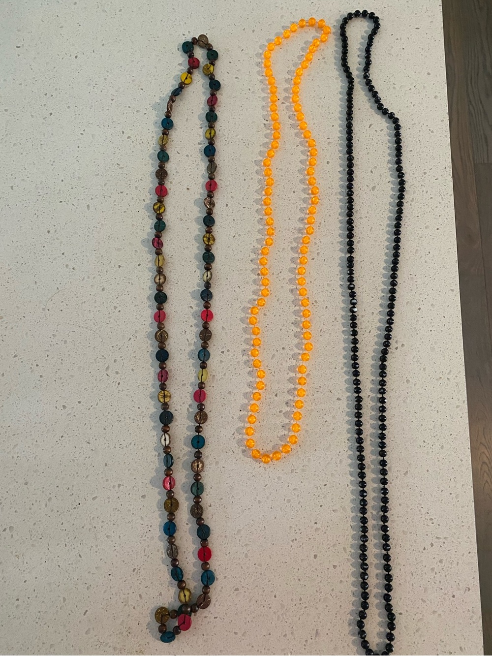 Set of 3 Beaded Necklaces - Multicolor wood, Orange, Black